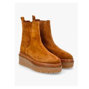 New Alpe chestnut brown suede platform wedge ankle boots 38 7.5